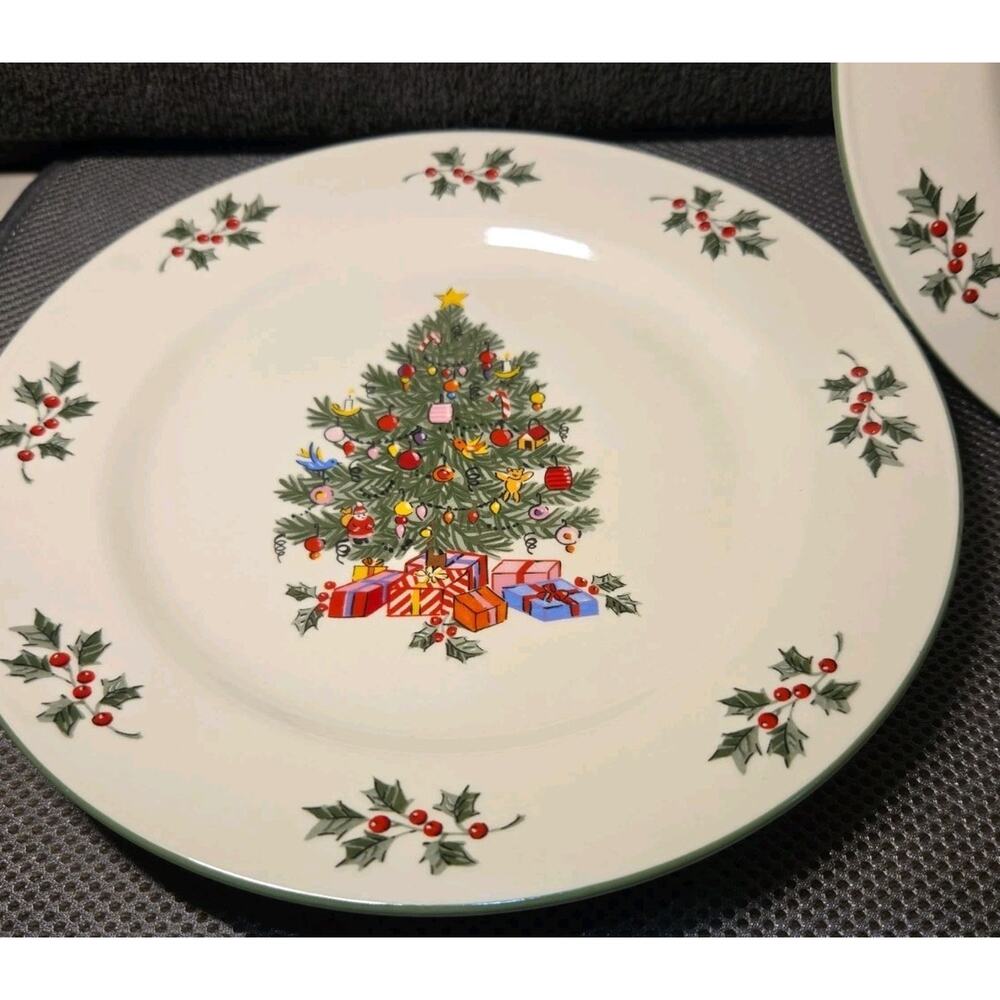 Set Of 2 10-inch dinner plate "Noel Morning" holiday stoneware Gibson - Picture 3 of 5